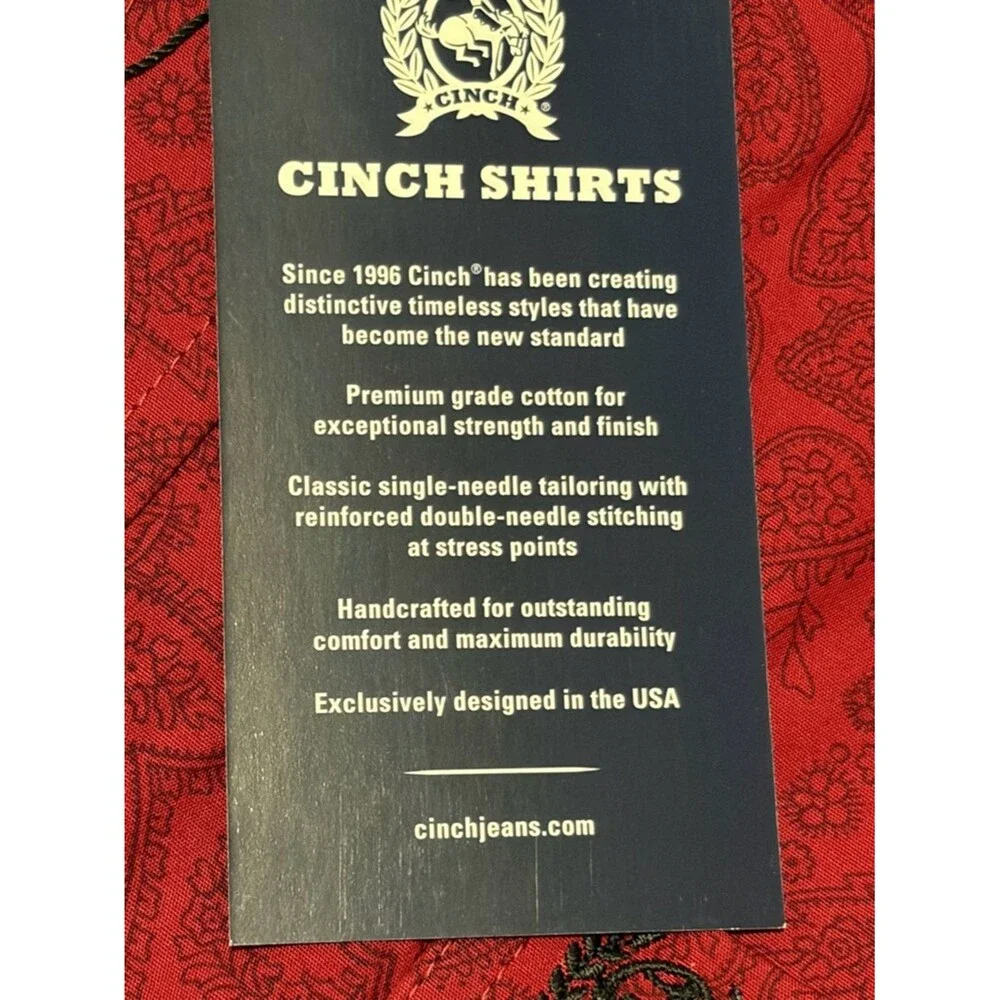 NEW Cinch Men’s Modern Fit Burgundy Paisley Button Up Shirt Size Medium
